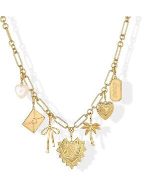 14K Gold Plated Statement Necklace with Removable Charms - Elegant Jewelry for